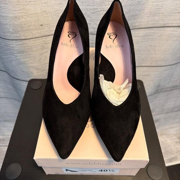 NWB Sole Bliss Pandora Black Suede Heels Size 40.5 - Picture 1 of 4